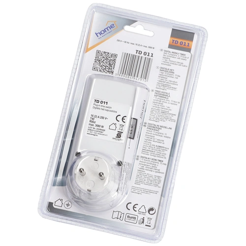 Digitális időkapcsoló, beltéri, napi 10 program, 15 féle nap-kombinációban, / hét, HOME TD 011