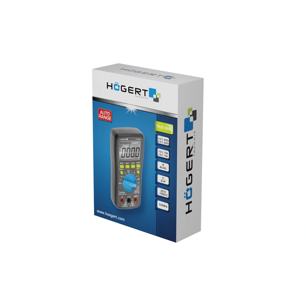 Digitális multiméter, LCD kijelző, AC-DC 600V, 10A, 40 MΩ , HÖGERT HT1E603