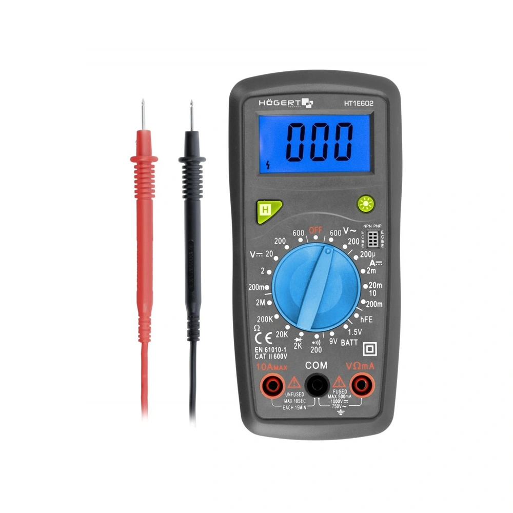 Digitális multiméter, LED dióda, AC-DC 600V, 10A, 2 MΩ , HÖGERT HT1E602