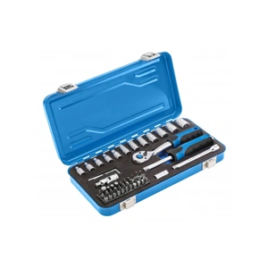 Dugókulcs és bitkészlet 1/4", 53 részes, 72 fogas racsni, fém tartóban, 25 év garancia, HÖGERT HT1R485