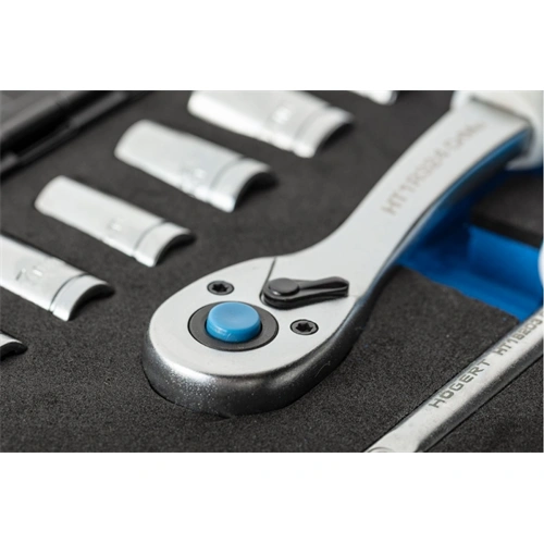 Dugókulcs és bitkészlet 1/4", 53 részes, 72 fogas racsni, fém tartóban, 25 év garancia, HÖGERT HT1R485