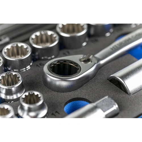 Dugókulcs készlet, átengedős, racsnis, 3/8", 18 részes, Élettartam garancia, HÖGERT HT1R478