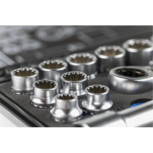 Dugókulcs készlet, átengedős, racsnis, 3/8", 18 részes, Élettartam garancia, HÖGERT HT1R478