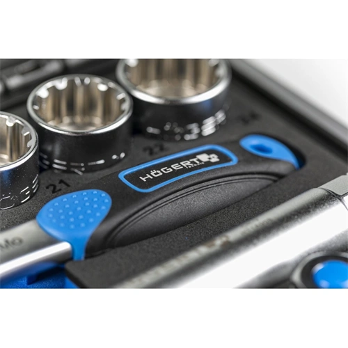 Dugókulcs készlet, átengedős, racsnis, 3/8", 18 részes, Élettartam garancia, HÖGERT HT1R478