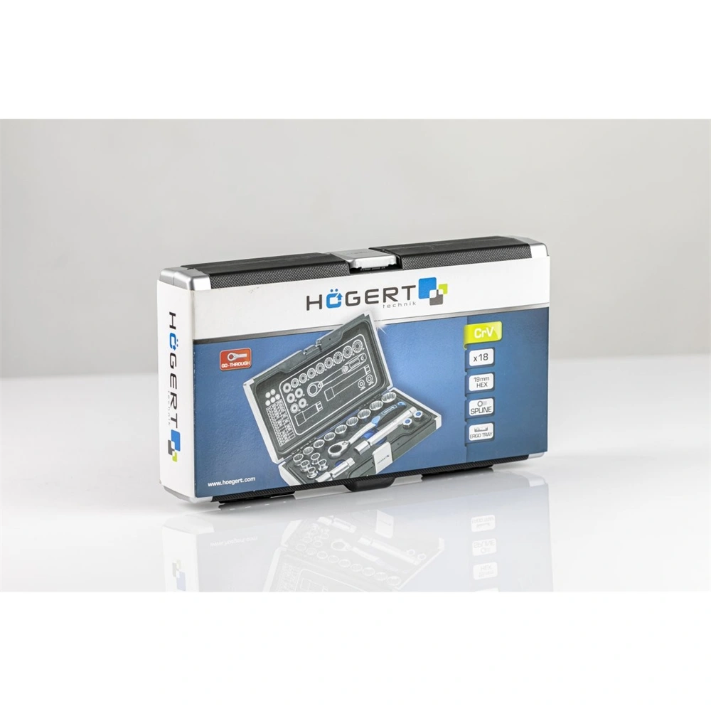 Dugókulcs készlet, átengedős, racsnis, 3/8", 18 részes, Élettartam garancia, HÖGERT HT1R478