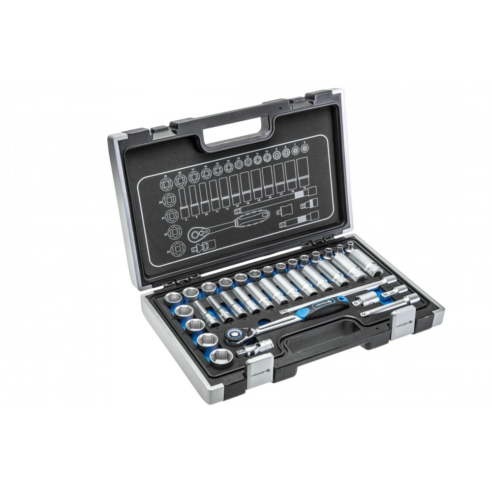 Dugókulcs készlet racsnis hajtószár 3/8", 36 részes, Élettartam garancia, HÖGERT HT1R465