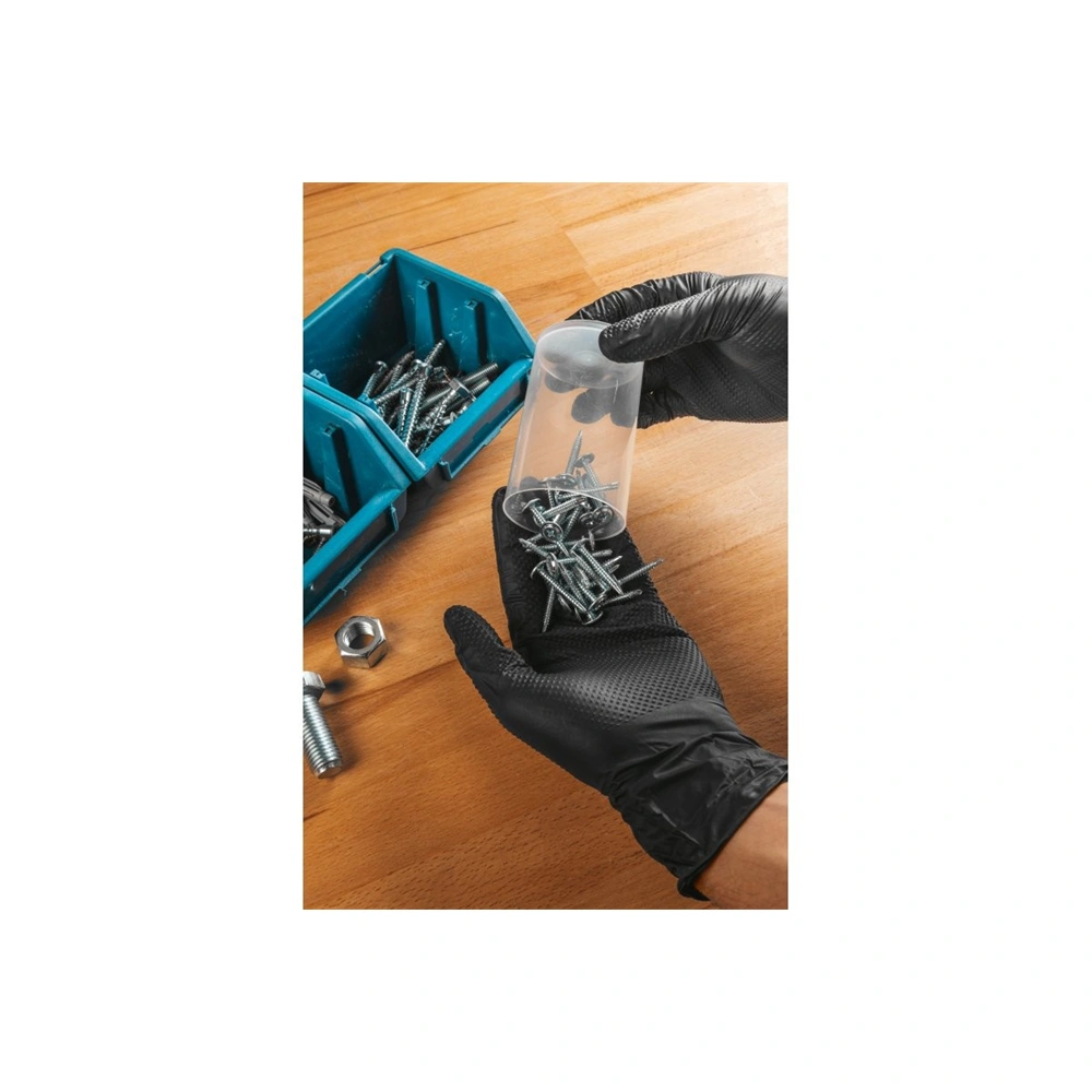 Eldobható nitril kesztyű, gyémánt textúrájú, fekete (100 db/csomag) HÖGERT HT5K774M