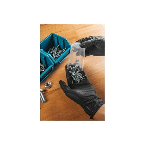 Eldobható nitril kesztyű, gyémánt textúrájú, fekete (100 db/csomag) HÖGERT HT5K774M