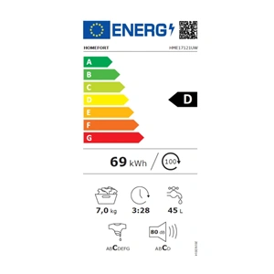 Elöltöltős mosógép, 7 Kg, fehér  (eredeti) HOMEFORT HME17121UW / RENDELÉSRE