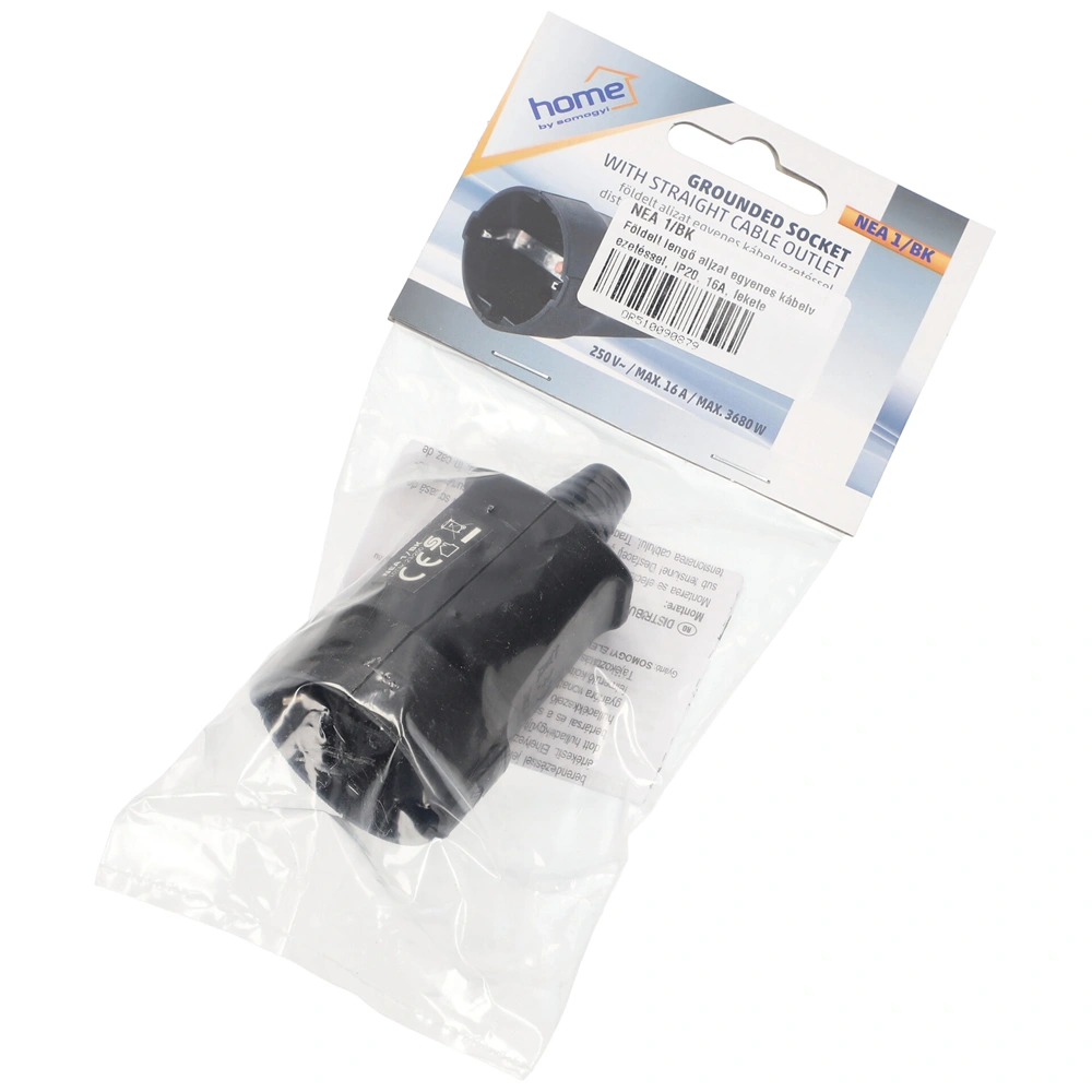 Földelt lengő aljzat ( dugalj ), egyenes kábelvezetéssel, IP20, 16A, fekete