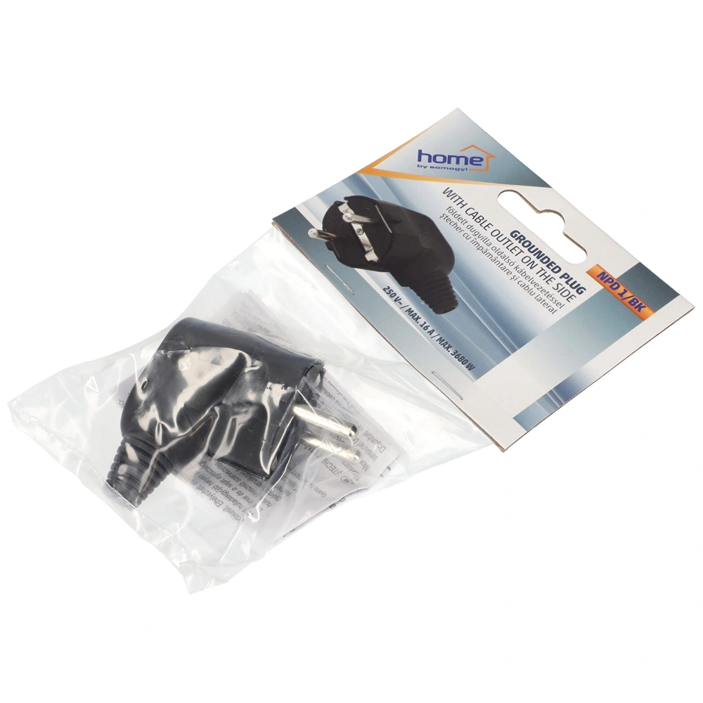 Földelt lengő dugvilla alsó kábelvezetéssel,  IP20, 16A, fekete