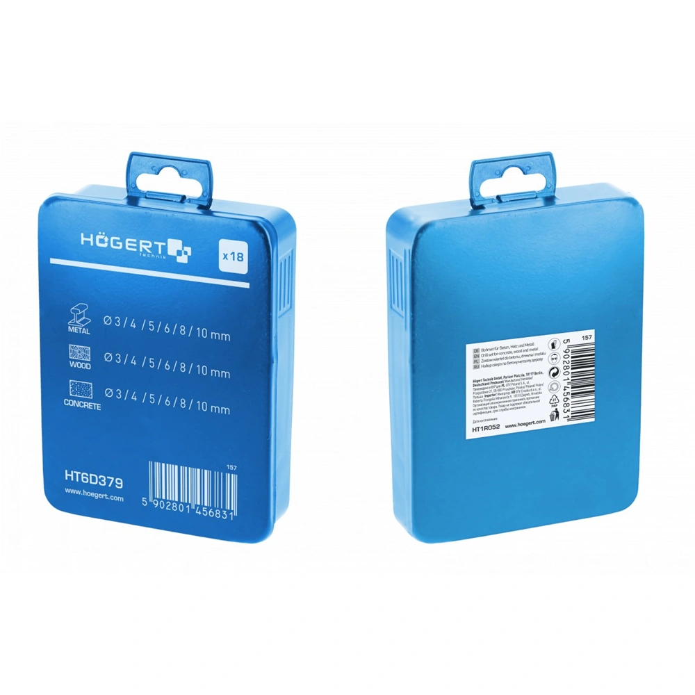 Fúrószár készlet fém, fa, beton, (3,4,5,6,8,10) 18 részes , HÖGERT HT6D379