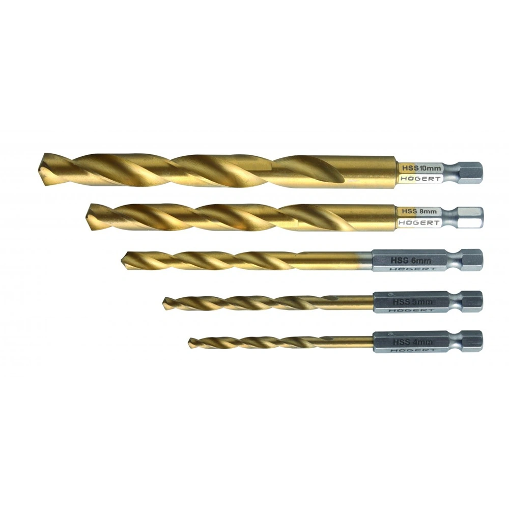 Fúrószár készlet fémhez, titán bevonat, (4/5/6/8/10  mm) csavarbehajtóhoz, 5 részes , HÖGERT HT6D180