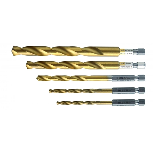 Fúrószár készlet fémhez, titán bevonat, (4/5/6/8/10  mm) csavarbehajtóhoz, 5 részes , HÖGERT HT6D180