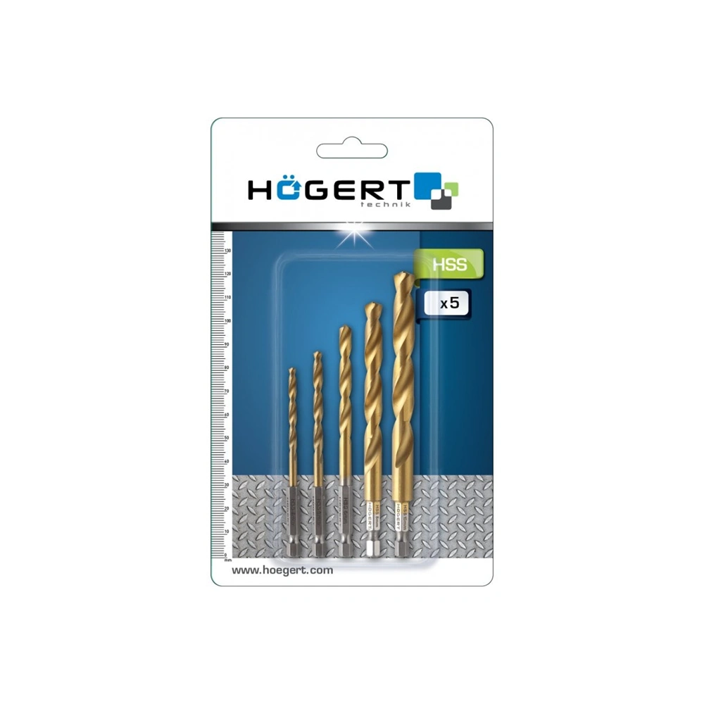 Fúrószár készlet fémhez, titán bevonat, (4/5/6/8/10  mm) csavarbehajtóhoz, 5 részes , HÖGERT HT6D180