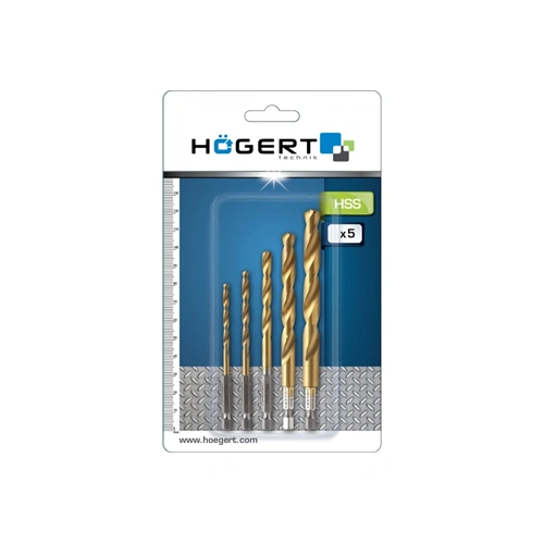 Fúrószár készlet fémhez, titán bevonat, (4/5/6/8/10  mm) csavarbehajtóhoz, 5 részes , HÖGERT HT6D180
