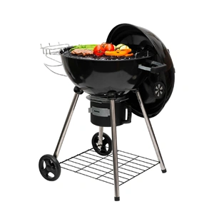 Gömbgrill, faszén, faszénbrikett, nyitható fedél, krómozott acél rostély, galvanizált acél széntartó, HOME GR03