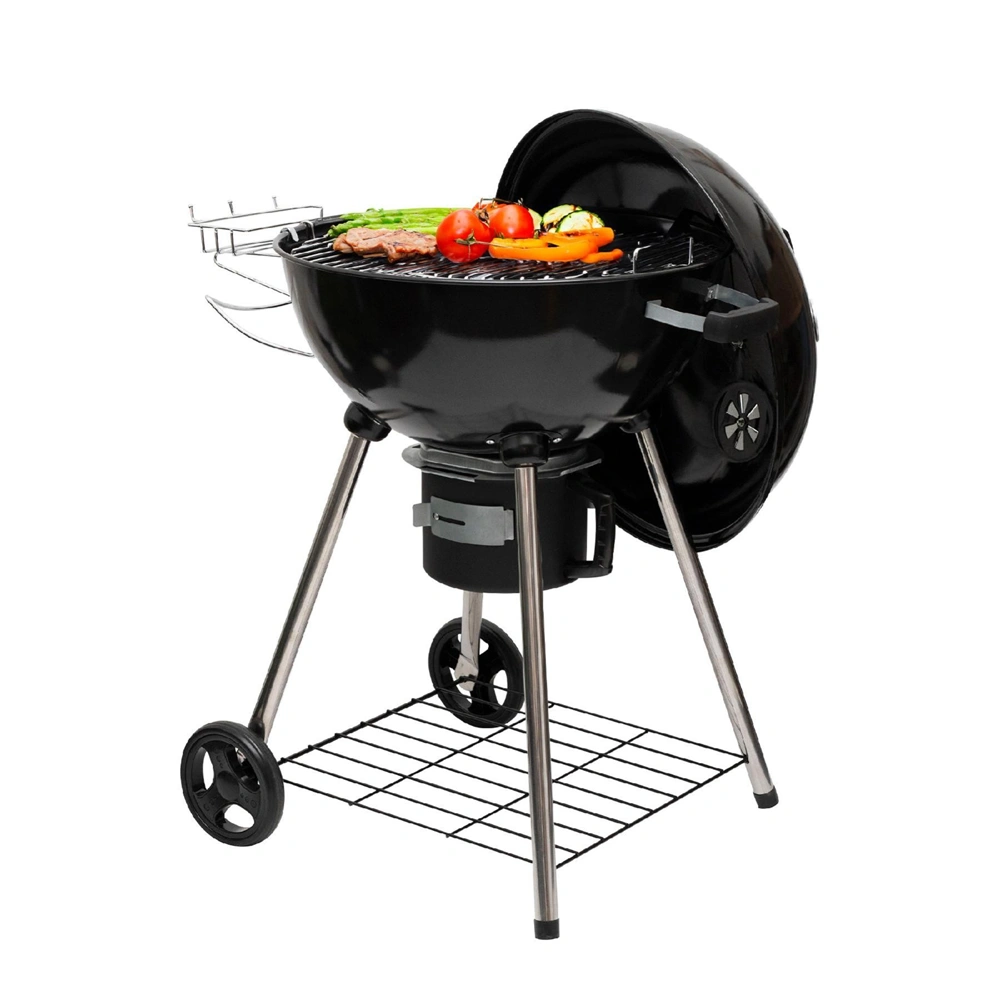 Gömbgrill, faszén, faszénbrikett, nyitható fedél, krómozott acél rostély, galvanizált acél széntartó, HOME GR03