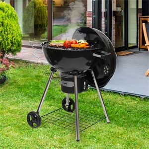 Gömbgrill, faszén, faszénbrikett, nyitható fedél, krómozott acél rostély, galvanizált acél széntartó, HOME GR03