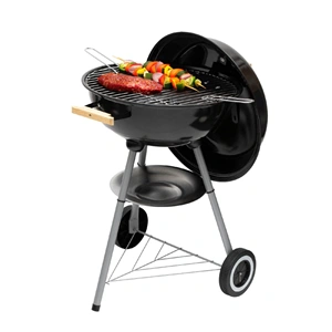 Gömbgrill, faszén, faszénbrikett, nyitható fedél, krómozott acél rostély, rozsdamentes hamugyűjtő tálca, HOME GR02