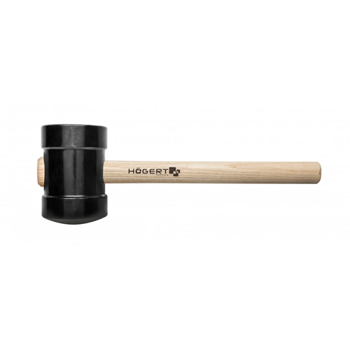 Gumikalapács fa nyéllel, 800g, fekete, sima és gömbölyű fejű, HÖGERT HT3B045  / RENDELÉSRE