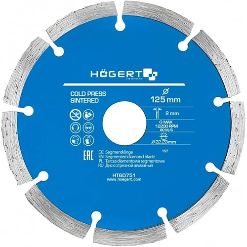 Gyémánt vágótárcsa 125 mm szegmentált, HÖGERT HT6D751
