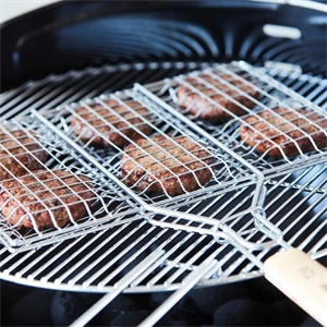 Hamburgersütő grillrács, krómozott, fa nyél, 100% FSC, 6db-os, BARBECOOK BC-ACC-7104