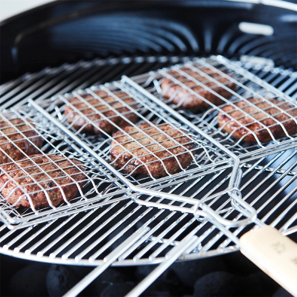 Hamburgersütő grillrács, krómozott, fa nyél, 100% FSC, 6db-os, BARBECOOK BC-ACC-7104