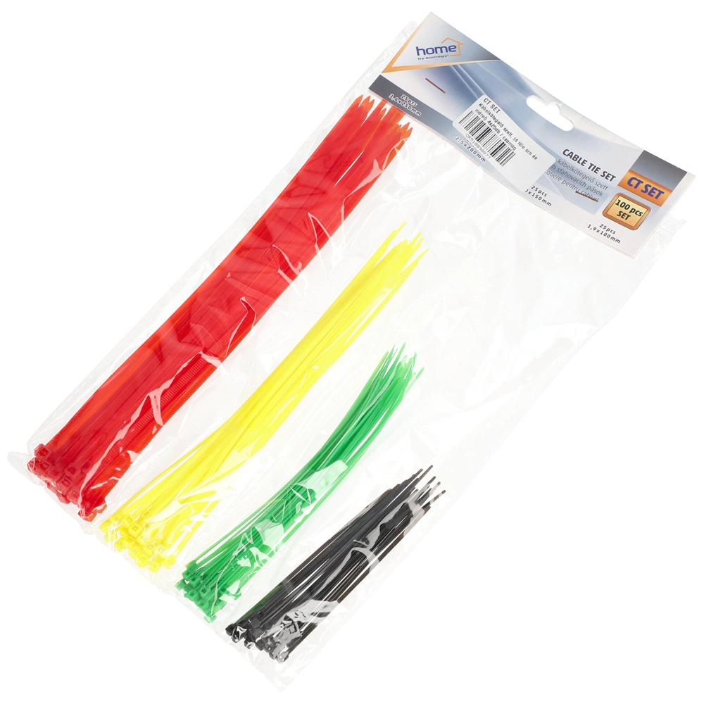 Kábelkötegelő szett, (4 féle szín és méret) 4x25db / csomag