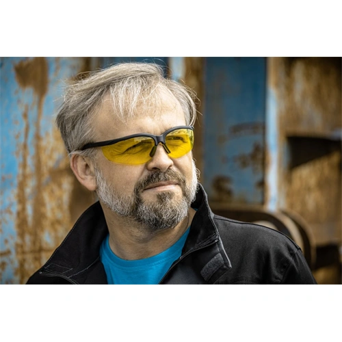 Munkavédelmi szemüveg, sárga színű lencse, állítható szár, karcálló, HÖGERT HT5K006