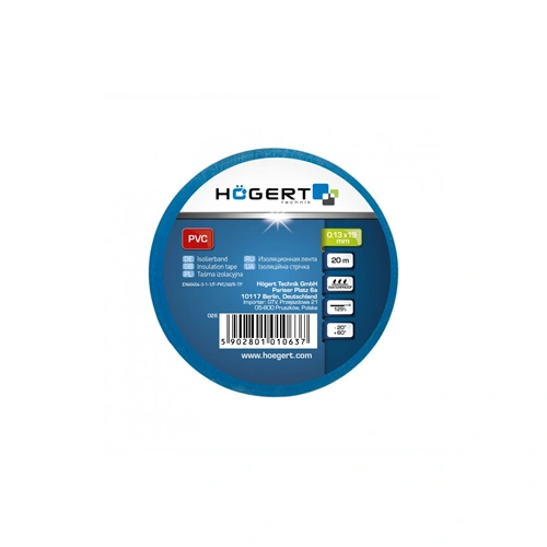 Szigetelőszalag, kék, 20m, 19 mm, HÖGERT HT1P283