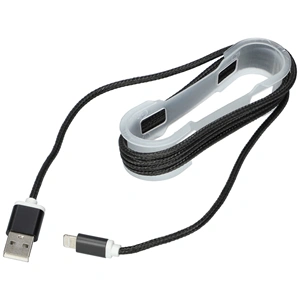 USB-A / Lightning kábel (fekete, szövet borítással, fém csatlakozóval) Iphone 5/6/7 telefonokhoz