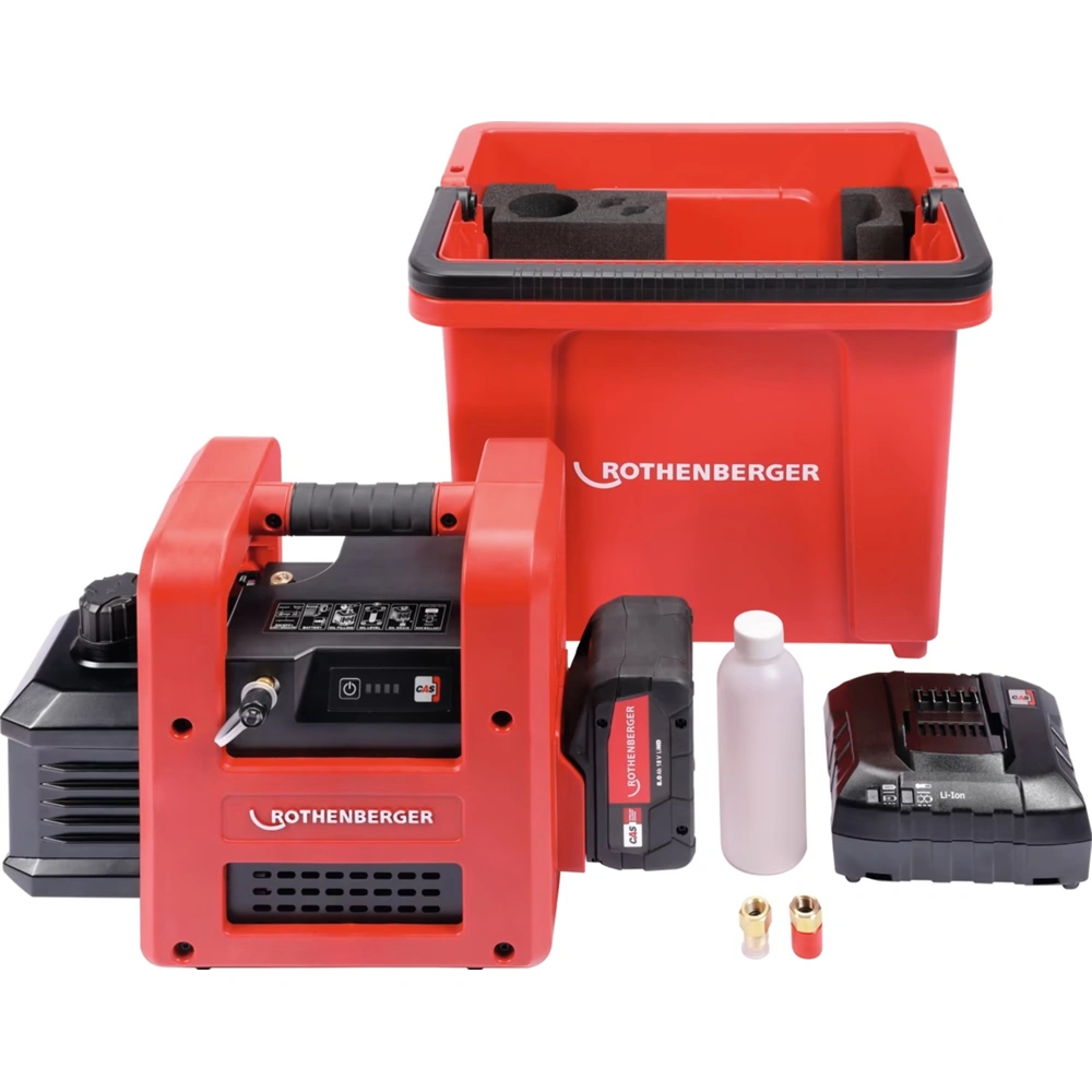 Vákuumszivattyú, 21 m3/h, ROAIRVAC R32 5.0 CL, 230V, 350L / perc, 8 Ah akkuval, ROTHENBERGER 1000003233 / RENDELÉSRE