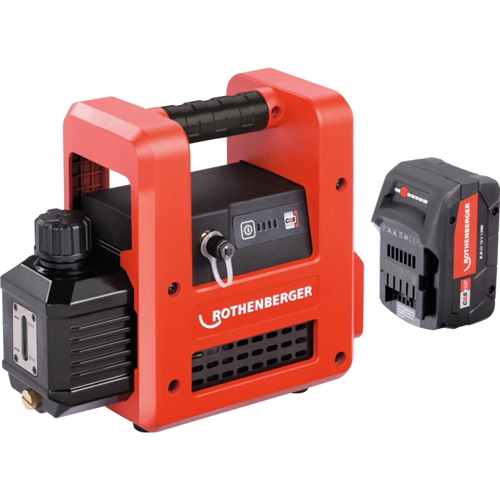 Vákuumszivattyú, 3,42 m3/h, ROAIRVAC R32 2.0 CL, 230V, 57L / perc, 8 Ah akkuval, ROTHENBERGER 1000003230 / RENDELÉSRE