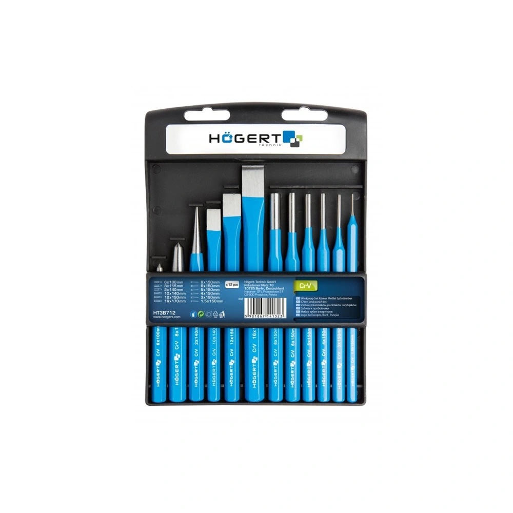 Véső és pontozó készlet, 12 részes , HÖGERT HT3B712