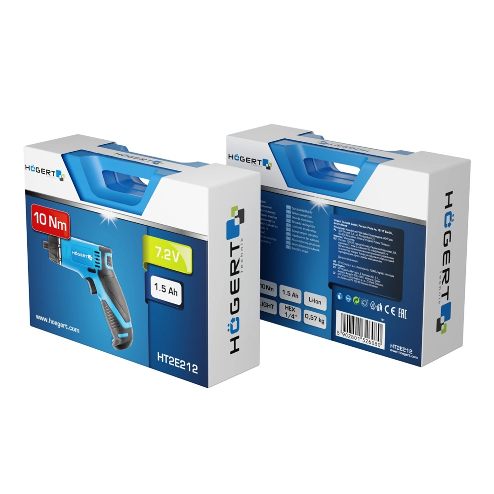 Vezeték nélküli csavarozó, 7.2V, 1500 mAh, 10 Nm, LED világítás, töltöttségjelző, koffer, HÖGERT HT2E212